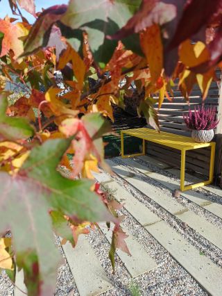 Další krásná podzimní fotka od Vás 💫🍂 Zahradní lavice Klasik ve stylové RAL1021 🟡 Děkujeme🙌 Moc si toho vážíme👨‍🏭...